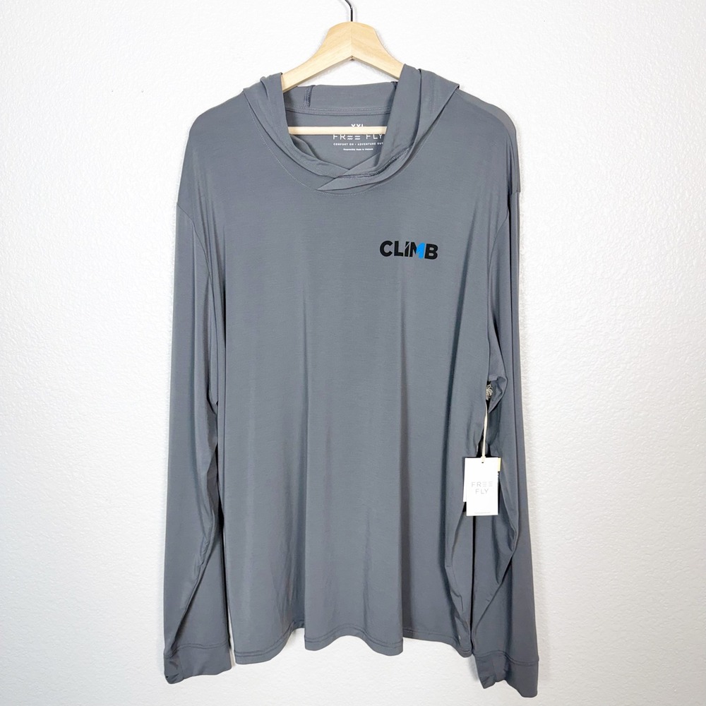 Free Fly NWT Elevate Lightweight Hoodie Long Sleeve Top Mens Size XXL Grey
